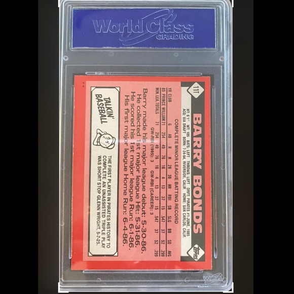 1986 Topps #11T Barry Bonds WCG 10 Graded Mint Baseball Rookie Card #11T - Picture 2 of 2
